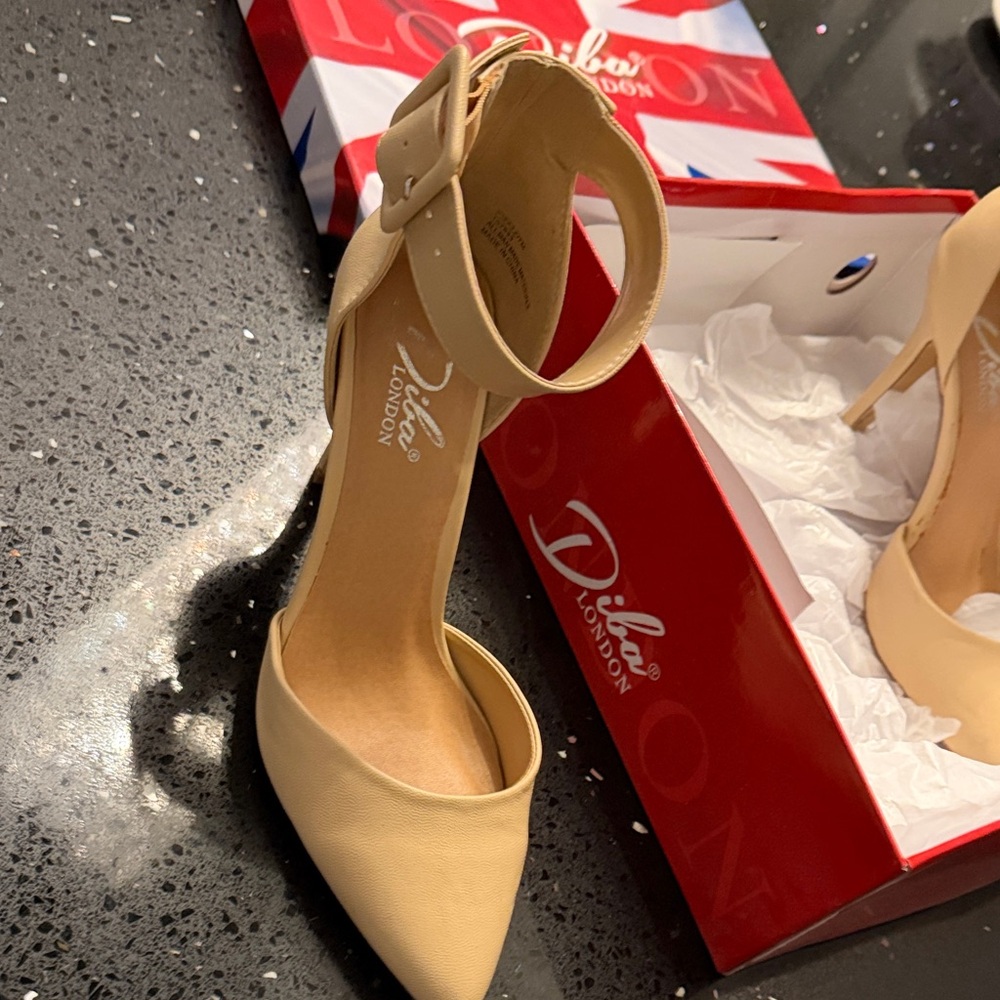 Diba London Beige Ankle Strap Heels
